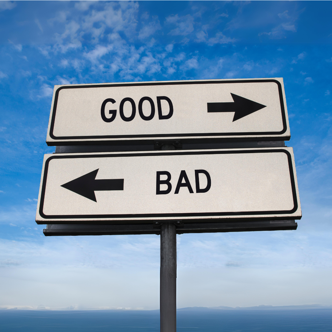 Sign saying good vs bad when talking about a financial future after divorce